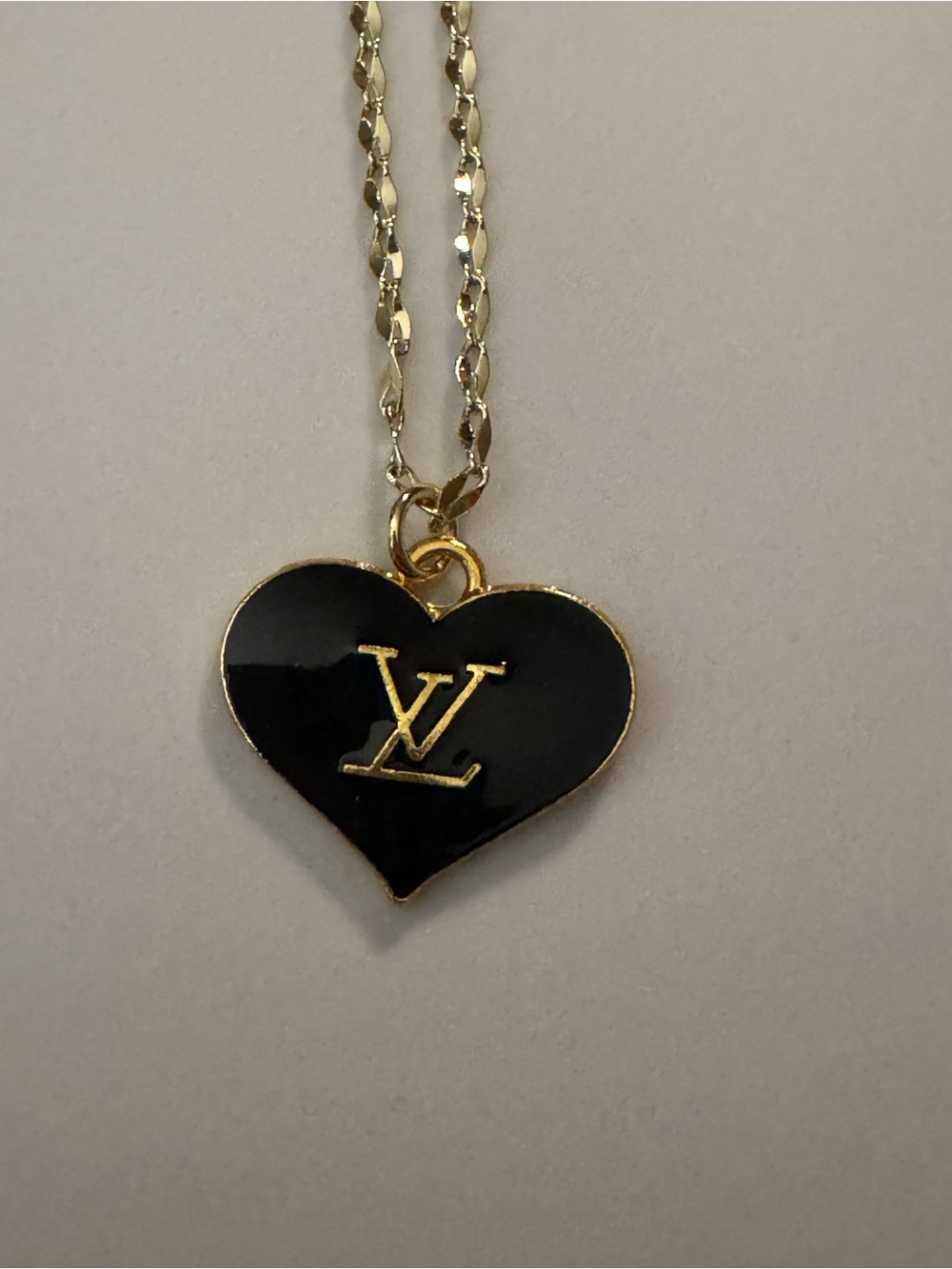 Black Heart Pendant Necklace - Gold Trim